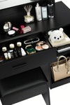 Vanity Desk with Mirror and Lights, Makeup Vanity with Drawer & Storage Cabinet, 3 Adjustable Lighting Colors, Dressing Table with Open Shelves for Bedroom, Dressing Room, Black - Stylish Furniture for Every Home