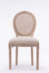 French Style Solid Wood Frame Linen Fabric Rattan Back Dining Chair,Set of 2,Cream - Stylish Furniture for Every Home