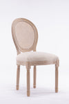 French Style Solid Wood Frame Linen Fabric Rattan Back Dining Chair,Set of 2,Cream - Stylish Furniture for Every Home