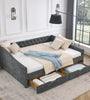 Queen Size Daybed with Drawers Upholstered Tufted Sofa Bed,,with Button on Back and Copper Nail on Waved Shape Arms, Grey (84.5"x63.5"x26.5")