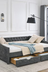 Queen Size Daybed with Drawers Upholstered Tufted Sofa Bed,,with Button on Back and Copper Nail on Waved Shape Arms, Grey (84.5