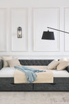Queen Size Daybed with Drawers Upholstered Tufted Sofa Bed,,with Button on Back and Copper Nail on Waved Shape Arms, Grey (84.5