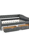 Queen Size Daybed with Drawers Upholstered Tufted Sofa Bed,,with Button on Back and Copper Nail on Waved Shape Arms, Grey (84.5