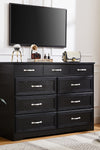 Bedroom dresser, 9 drawer long dresser with antique handles, wood chest of drawers for kids room, living room, entry and hallway, Black, 47.56''W x 15.75''D x 34.45''H - Stylish Furniture for Every Home