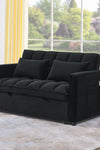 Sleeper Sofa, Convertible Sofa, Recliner, Bed, 3-in-1, 3-Position Adjustable Backrest, 2-Seater Sectional, Two Side Pockets, 2 Pillows for Living Room, Apartment, etc., Velvet Black 54