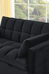 Sleeper Sofa, Convertible Sofa, Recliner, Bed, 3-in-1, 3-Position Adjustable Backrest, 2-Seater Sectional, Two Side Pockets, 2 Pillows for Living Room, Apartment, etc., Velvet Black 54