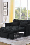 Sleeper Sofa, Convertible Sofa, Recliner, Bed, 3-in-1, 3-Position Adjustable Backrest, 2-Seater Sectional, Two Side Pockets, 2 Pillows for Living Room, Apartment, etc., Velvet Black 54