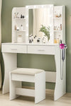 Vanity Desk with Mirror and Lights, Makeup Vanity with Power Outlet & Hair Dryer Rack,3 Adjustable Lighting Colors,Dressing Table with 2 Drawers and 6 Storage Shelves,Cushioned Stool,for Bedroom,White - Stylish Furniture for Every Home