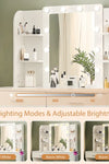 Vanity Desk with Mirror and Lights, Makeup Vanity with Power Outlet & Hair Dryer Rack,3 Adjustable Lighting Colors,Dressing Table with 2 Drawers and 6 Storage Shelves,Cushioned Stool,for Bedroom,White - Stylish Furniture for Every Home