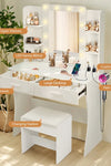 Vanity Desk with Mirror and Lights, Makeup Vanity with Power Outlet & Hair Dryer Rack,3 Adjustable Lighting Colors,Dressing Table with 2 Drawers and 6 Storage Shelves,Cushioned Stool,for Bedroom,White - Stylish Furniture for Every Home
