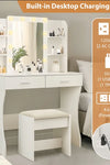 Vanity Desk with Mirror and Lights, Makeup Vanity with Power Outlet & Hair Dryer Rack,3 Adjustable Lighting Colors,Dressing Table with 2 Drawers and 6 Storage Shelves,Cushioned Stool,for Bedroom,White - Stylish Furniture for Every Home