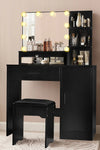 Vanity Desk with Mirror and Lights, Makeup Vanity with Drawer & Storage Cabinet, 3 Adjustable Lighting Colors, Dressing Table with Open Shelves for Bedroom, Dressing Room, Black - Stylish Furniture for Every Home