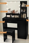 Vanity Desk with Mirror and Lights, Makeup Vanity with Drawer & Storage Cabinet, 3 Adjustable Lighting Colors, Dressing Table with Open Shelves for Bedroom, Dressing Room, Black - Stylish Furniture for Every Home