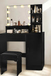 Vanity Desk with Mirror and Lights, Makeup Vanity with Drawer & Storage Cabinet, 3 Adjustable Lighting Colors, Dressing Table with Open Shelves for Bedroom, Dressing Room, Black - Stylish Furniture for Every Home