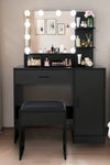 Vanity Desk with Mirror and Lights, Makeup Vanity with Drawer & Storage Cabinet, 3 Adjustable Lighting Colors, Dressing Table with Open Shelves for Bedroom, Dressing Room, Black - Stylish Furniture for Every Home