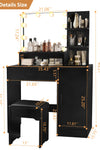 Vanity Desk with Mirror and Lights, Makeup Vanity with Drawer & Storage Cabinet, 3 Adjustable Lighting Colors, Dressing Table with Open Shelves for Bedroom, Dressing Room, Black - Stylish Furniture for Every Home