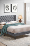 Velvet Button Tufted-Upholstered Bed with Wings Design - Strong Wood Slat Support - Easy Assembly - Gray, Queen, platform bed - Stylish Furniture for Every Home