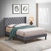 Velvet Button Tufted-Upholstered Bed with Wings Design - Strong Wood Slat Support - Easy Assembly - Gray, Queen, platform bed - Stylish Furniture for Every Home