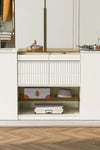 Modern Luxury Multi-Functional Island Vanity Dresser and Storage Cabinet with Glass Tabletop, Display Shelf,6 Drawers for Walk-in-Wardrobe and Bedroom - Stylish Furniture for Every Home
