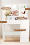 Vanity Desk with Mirror and Lights, Makeup Vanity with Drawer & Storage Cabinet, 3 Lighting Modes Adjustable Brightness, Dressing Table with Open Shelves for Bedroom, Dressing Room, White - Stylish Furniture for Every Home