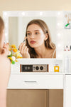 Vanity Desk with Mirror and Lights, Makeup Vanity with Drawer & Storage Cabinet, 3 Lighting Modes Adjustable Brightness, Dressing Table with Open Shelves for Bedroom, Dressing Room, White - Stylish Furniture for Every Home
