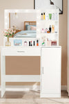 Vanity Desk with Mirror and Lights, Makeup Vanity with Drawer & Storage Cabinet, 3 Lighting Modes Adjustable Brightness, Dressing Table with Open Shelves for Bedroom, Dressing Room, White - Stylish Furniture for Every Home