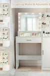 Vanity Desk with Mirror and Lights, Makeup Vanity with Drawer & Storage Cabinet, 3 Lighting Modes Adjustable Brightness, Dressing Table with Open Shelves for Bedroom, Dressing Room, White - Stylish Furniture for Every Home