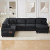 Sectional Sofa U-shaped Sectional 125.2" Upholstered L-shaped Sofa with a Movable Ottoman and Side Storage Pockets for Living Room, Black - Stylish Furniture for Every Home