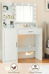 Vanity Desk with Mirror and Lights, Makeup Vanity with Drawer & Storage Cabinet, 3 Lighting Modes Adjustable Brightness, Dressing Table with Open Shelves for Bedroom, Dressing Room, White - Stylish Furniture for Every Home