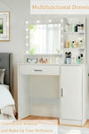 Vanity Desk with Mirror and Lights, Makeup Vanity with Drawer & Storage Cabinet, 3 Lighting Modes Adjustable Brightness, Dressing Table with Open Shelves for Bedroom, Dressing Room, White - Stylish Furniture for Every Home