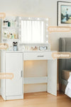 Vanity Desk with Mirror and Lights, Makeup Vanity with Drawer & Storage Cabinet, 3 Lighting Modes Adjustable Brightness, Dressing Table with Open Shelves for Bedroom, Dressing Room, White - Stylish Furniture for Every Home