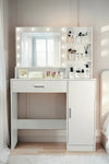 Vanity Desk with Mirror and Lights, Makeup Vanity with Drawer & Storage Cabinet, 3 Lighting Modes Adjustable Brightness, Dressing Table with Open Shelves for Bedroom, Dressing Room, White - Stylish Furniture for Every Home