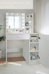 Vanity Desk with Mirror and Lights, Makeup Vanity with Drawer & Storage Cabinet, 3 Lighting Modes Adjustable Brightness, Dressing Table with Open Shelves for Bedroom, Dressing Room, White - Stylish Furniture for Every Home