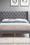 Velvet Button Tufted-Upholstered Bed with Wings Design - Strong Wood Slat Support - Easy Assembly - Gray, Queen, platform bed - Stylish Furniture for Every Home