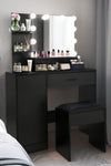 Vanity Desk with Mirror and Lights, Makeup Vanity with Drawer & Storage Cabinet, 3 Adjustable Lighting Colors, Dressing Table with Open Shelves for Bedroom, Dressing Room, Black - Stylish Furniture for Every Home