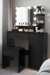 Vanity Desk with Mirror and Lights, Makeup Vanity with Drawer & Storage Cabinet, 3 Adjustable Lighting Colors, Dressing Table with Open Shelves for Bedroom, Dressing Room, Black - Stylish Furniture for Every Home