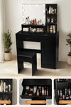 Vanity Desk with Mirror and Lights, Makeup Vanity with Drawer & Storage Cabinet, 3 Adjustable Lighting Colors, Dressing Table with Open Shelves for Bedroom, Dressing Room, Black - Stylish Furniture for Every Home