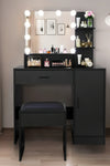 Vanity Desk with Mirror and Lights, Makeup Vanity with Drawer & Storage Cabinet, 3 Adjustable Lighting Colors, Dressing Table with Open Shelves for Bedroom, Dressing Room, Black - Stylish Furniture for Every Home