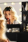 Vanity Desk with Mirror and Lights, Makeup Vanity with Drawer & Storage Cabinet, 3 Adjustable Lighting Colors, Dressing Table with Open Shelves for Bedroom, Dressing Room, Black - Stylish Furniture for Every Home