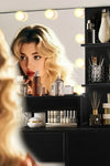 Vanity Desk with Mirror and Lights, Makeup Vanity with Drawer & Storage Cabinet, 3 Adjustable Lighting Colors, Dressing Table with Open Shelves for Bedroom, Dressing Room, Black - Stylish Furniture for Every Home