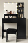 Vanity Desk with Mirror and Lights, Makeup Vanity with Drawer & Storage Cabinet, 3 Adjustable Lighting Colors, Dressing Table with Open Shelves for Bedroom, Dressing Room, Black - Stylish Furniture for Every Home
