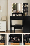 Vanity Desk with Mirror and Lights, Makeup Vanity with Drawer & Storage Cabinet, 3 Adjustable Lighting Colors, Dressing Table with Open Shelves for Bedroom, Dressing Room, Black - Stylish Furniture for Every Home
